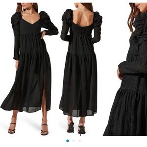 ASTR Black Puff-Sleeve Maxi Dress